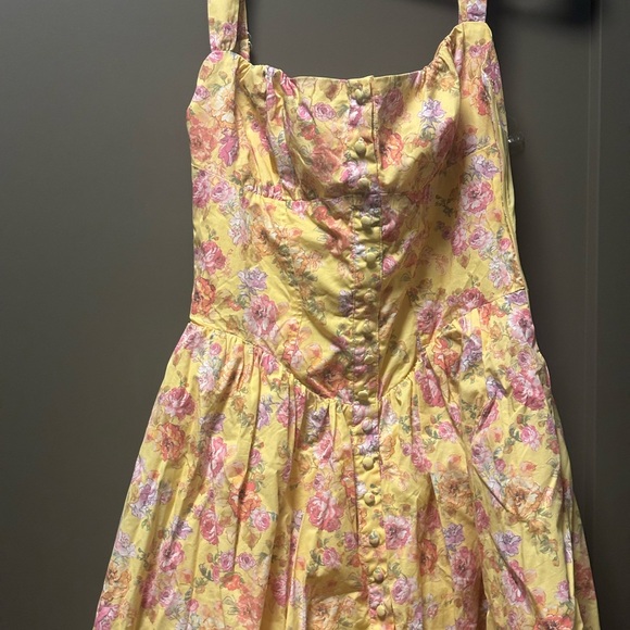 House of cb Tatiana Floral Yellow Mdi Dress - nwot, size small - Picture 3 of 7